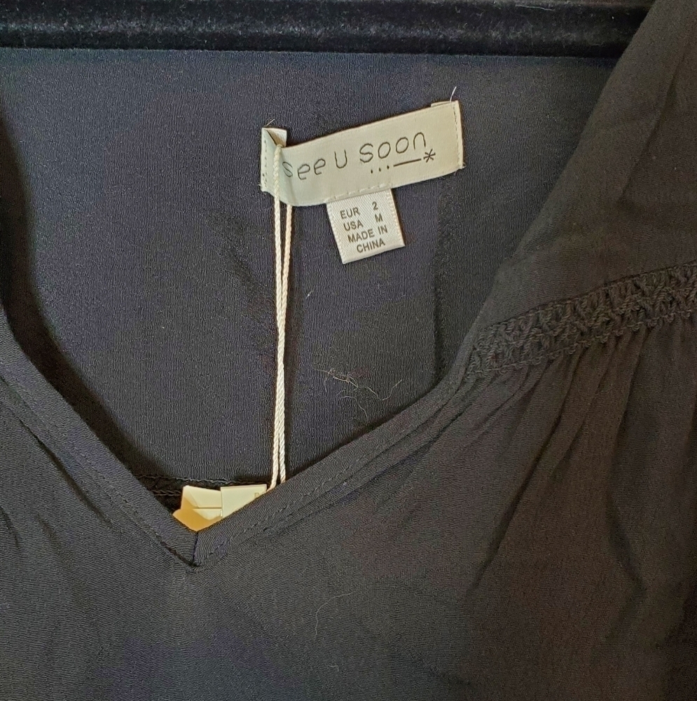 See U Soon By Anthropologie Size Medium Black Vneck Blouse - Picture 2 of 4